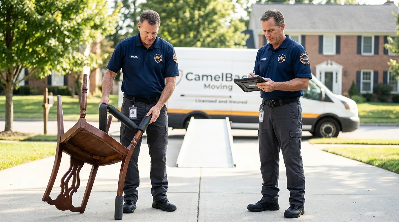 Movers inspecting furniture for damage prevention before loading in Munfordville, KY