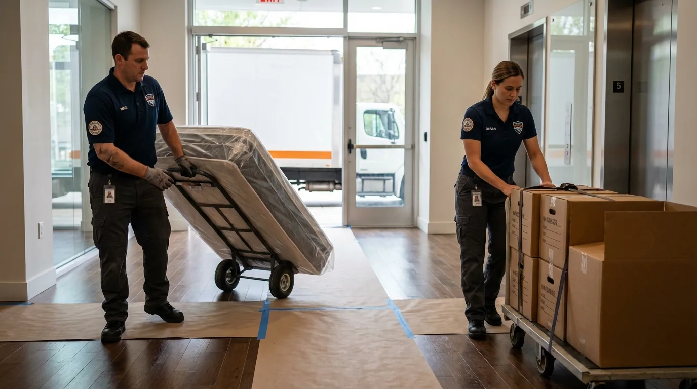 Professional apartment movers loading elevator in Munfordville, KY