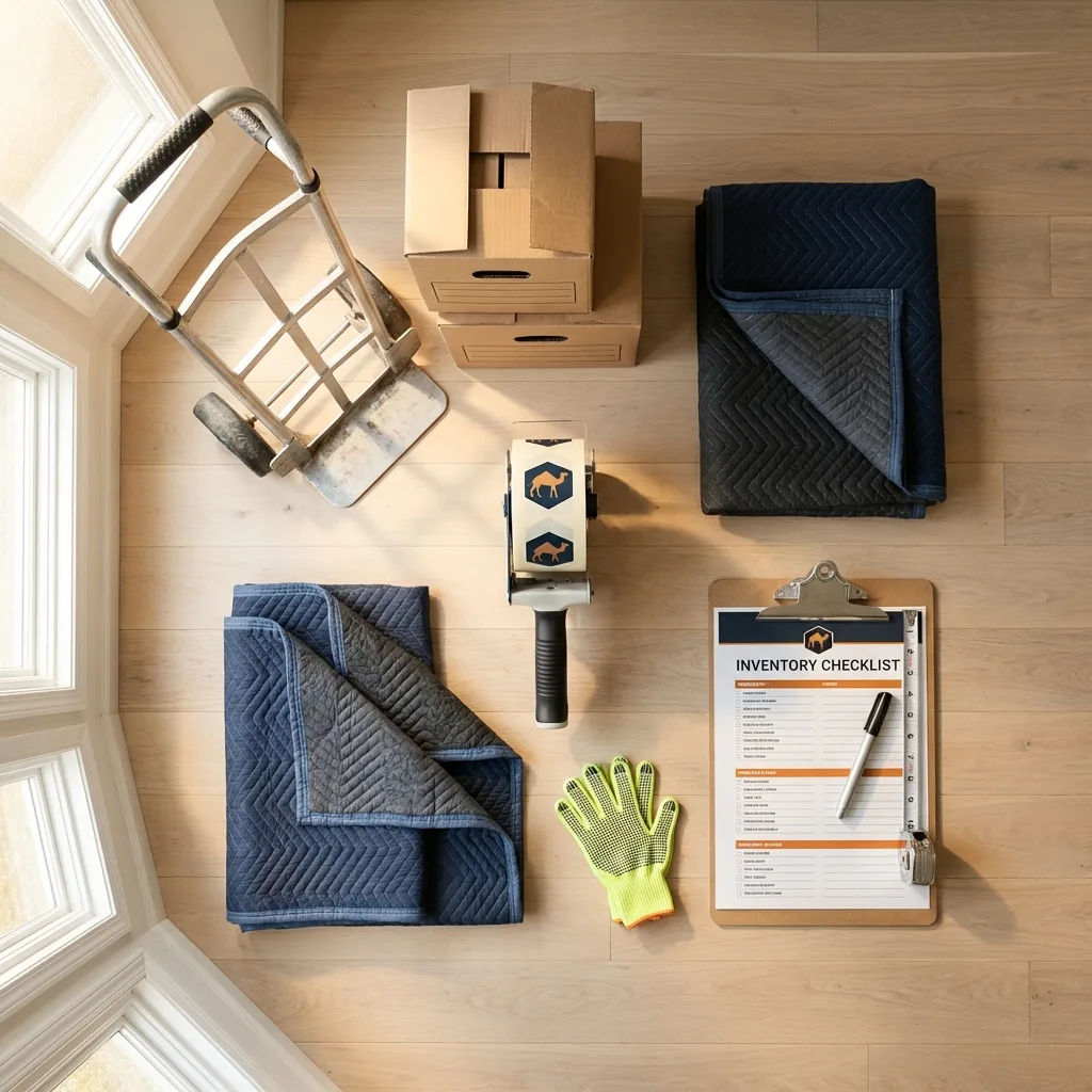 Professional moving supplies and packing materials layout for Munfordville residential relocations